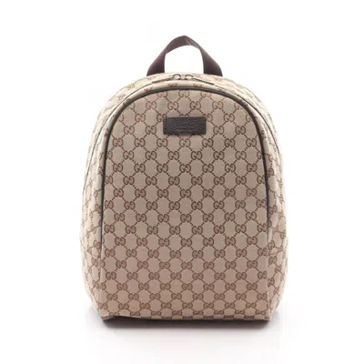 Pre-owned Gucci Gg Canvas Beige Brown Gg Canvas Leather Backpack () In Multi