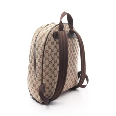 Pre-owned Gucci Gg Canvas Beige Brown Gg Canvas Leather Backpack () In Multi
