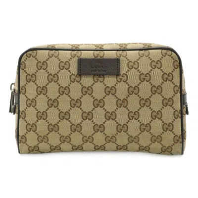 Pre-owned Gucci Gg Canvas Beige Dark Brown Gg Canvas Leather Pouch Sling Bag () In Multi