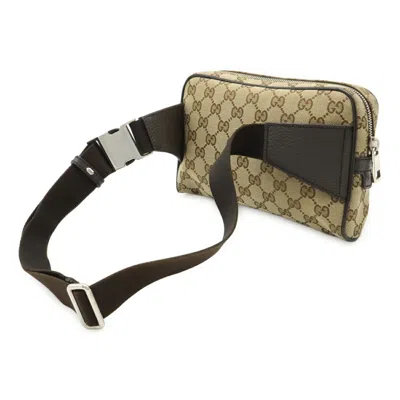 Pre-owned Gucci Gg Canvas Beige Dark Brown Gg Canvas Leather Pouch Sling Bag () In Multi