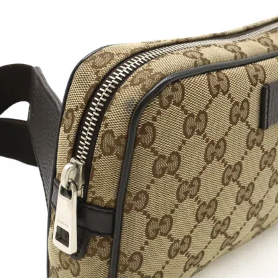 Pre-owned Gucci Gg Canvas Beige Dark Brown Gg Canvas Leather Pouch Sling Bag () In Multi