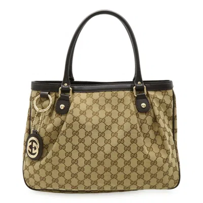 Pre-owned Gucci Gg Canvas Brown Khaki Gg Canvas Leather Shoulder Bag Tote Bag () In Multi