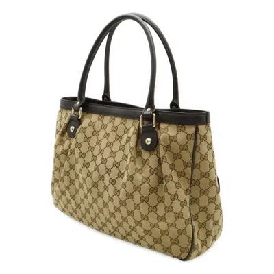 Pre-owned Gucci Gg Canvas Brown Khaki Gg Canvas Leather Shoulder Bag Tote Bag () In Multi