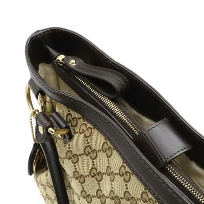 Pre-owned Gucci Gg Canvas Brown Khaki Gg Canvas Leather Shoulder Bag Tote Bag () In Multi