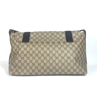 Pre-owned Gucci Gg Plus Beige Dark Brown Gg Supreme Leather Messenger Bag Shoulder Bag () In Multi