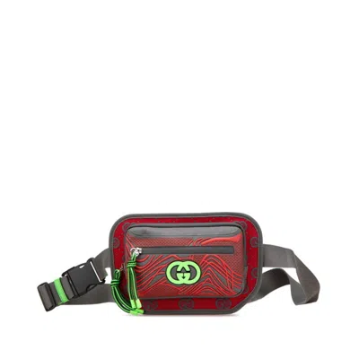 Pre-owned Gucci Gray Red Color Nylon Rubber Fanny Pack Sling Bag ()