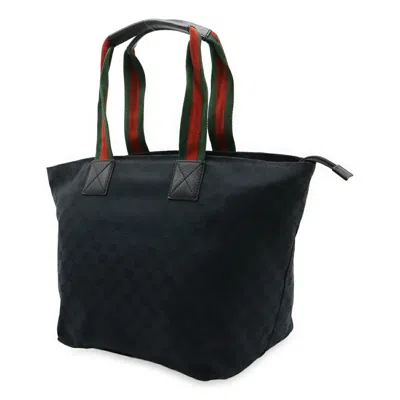 Pre-owned Gucci Green Navy Red Color Gg Canvas Leather Shoulder Bag Tote Bag ()