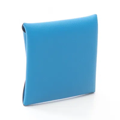 Pre-owned Hermes Bastia Blue Coin Purse/coin Case ()
