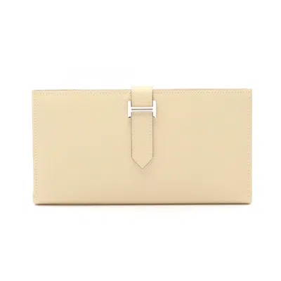 Pre-owned Hermes Beige Epsom Leather Long Wallet (bi-fold) () In Sand