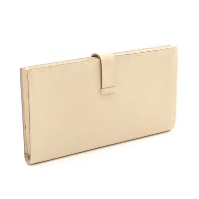 Pre-owned Hermes Beige Epsom Leather Long Wallet (bi-fold) () In Sand