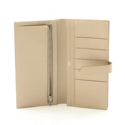 Pre-owned Hermes Beige Epsom Leather Long Wallet (bi-fold) () In Sand