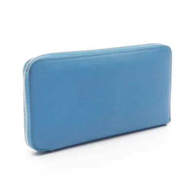 Pre-owned Hermes Blue Epsom Leather Long Wallet (bi-fold) ()