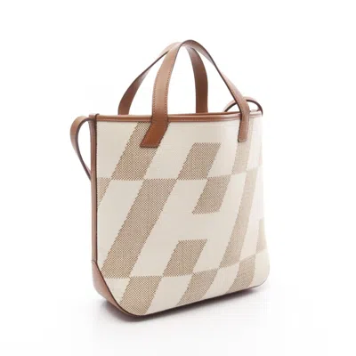 Pre-owned Hermes Brown White Leather Tote Bag () In Multi