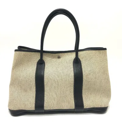 Pre-owned Hermes Garden Black Natural Toile H Buffle Skipper Leather Handbag Tote Bag ()