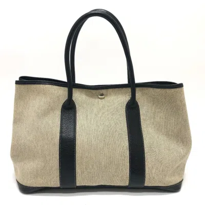 Pre-owned Hermes Garden Black Natural Toile H Buffle Skipper Leather Handbag Tote Bag ()
