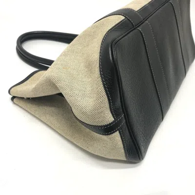 Pre-owned Hermes Garden Black Natural Toile H Buffle Skipper Leather Handbag Tote Bag ()