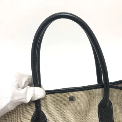 Pre-owned Hermes Garden Black Natural Toile H Buffle Skipper Leather Handbag Tote Bag ()