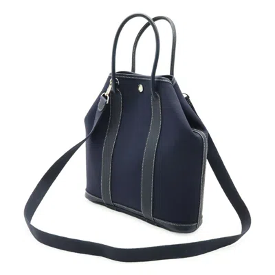 Pre-owned Hermes Navy Toile Officier Leather Shoulder Bag Tote Bag () In Blue