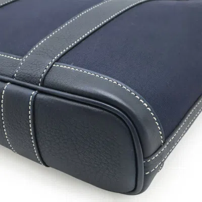 Pre-owned Hermes Navy Toile Officier Leather Shoulder Bag Tote Bag () In Blue