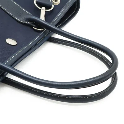 Pre-owned Hermes Navy Toile Officier Leather Shoulder Bag Tote Bag () In Blue