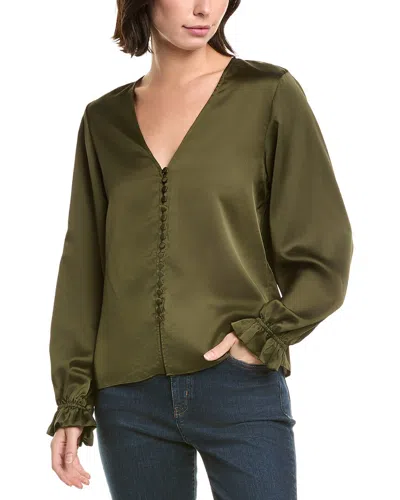 Frame Denim The Slim V-neck Blouse In Green