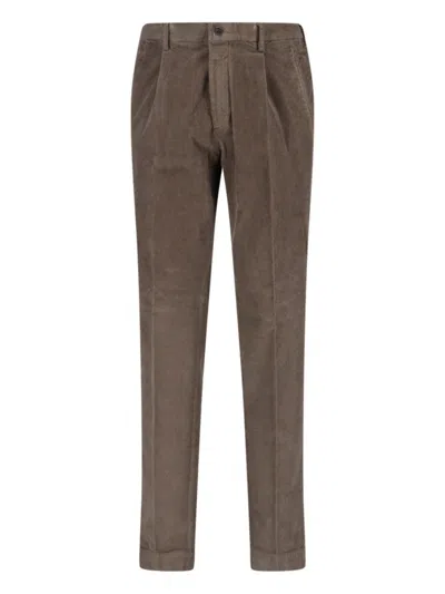 Incotex Tailored Green Trousers With Structured Waistband In Brown