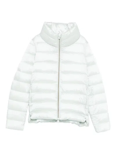 Save The Duck Short Puffer Coat With High Collar In White