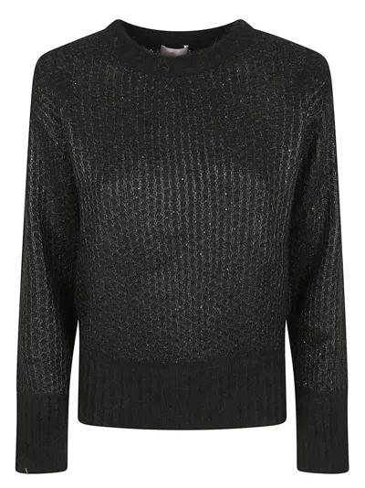 Herno Double Sequin-effect Knit Sweater With Crew Neck And Ribbed Edges In Black