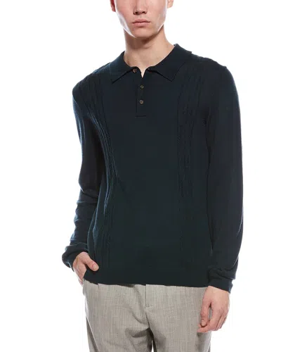 Bruno Magli Cable Front Merino Wool Polo Sweater In Green
