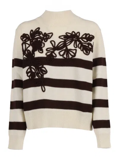 Ermanno Scervino High-neck Knit Sweater With Decorative Application In White