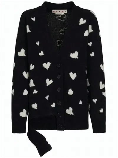 Marni Heart-patterned Alpaca-wool Cardigan In Black