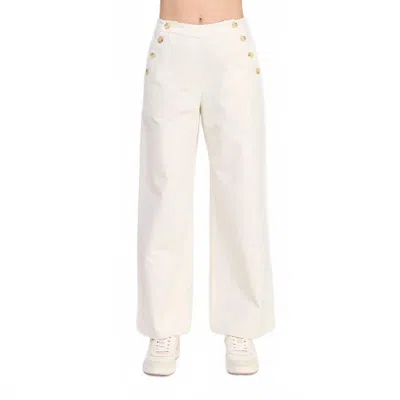 Allie Rose Twill Side Button Wide Leg Pants In Cream In Brown