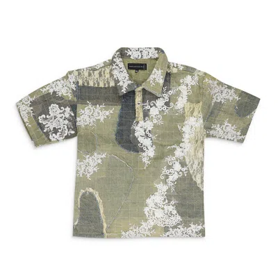 Who Decides War Blue Lace Patchwork Button-down Shirt In Green