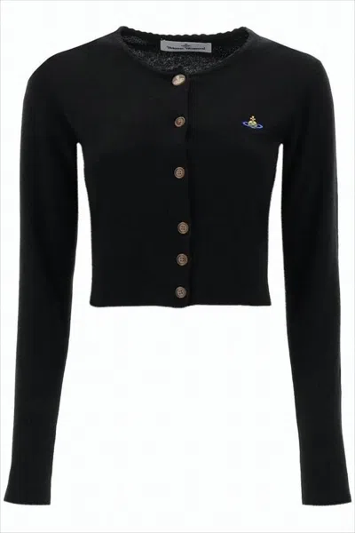 Vivienne Westwood Cropped Cardigan With Button-down Front And Embroidered Detail In Animal Print