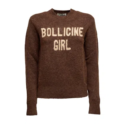 Mc2 Saint Barth Crewneck Alpaca Knit Sweater With Rhinestone Inscription In Black