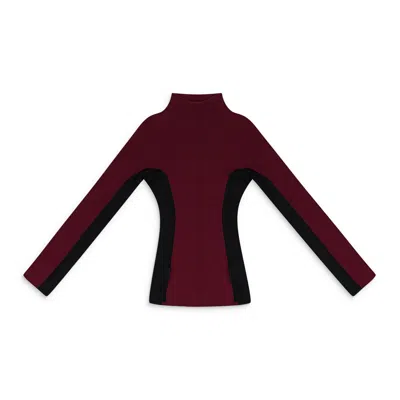 Yang Li Burgundy Mix Media Tight Knit Blouse In Red