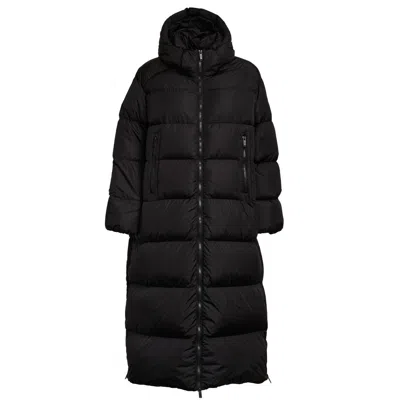 Add Long Ped Coat With Detachable Hood And Side Slits In Black