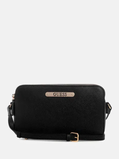 Guess Factory Kyrie Saffiano Top-zip Crossbody In Black