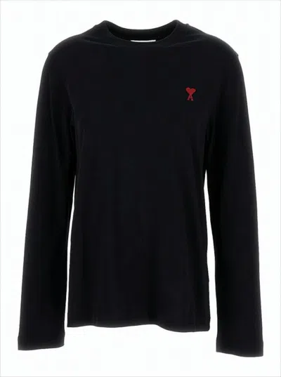 Ami Alexandre Mattiussi Relaxed-fit Long Sleeve T-shirt With Embroidered Detail In Black