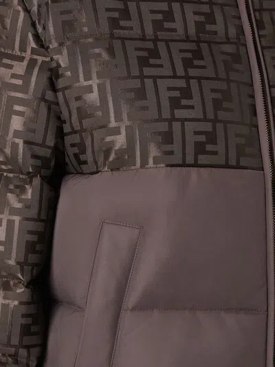 Fendi Women Brown Down Jacket With Drawstring Hood And Ff Motif In Tech Fabric Woman In Brown