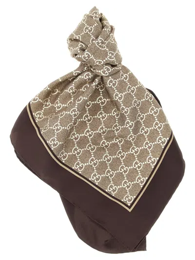 Gucci Brown Gg Lame Scarf In Multi