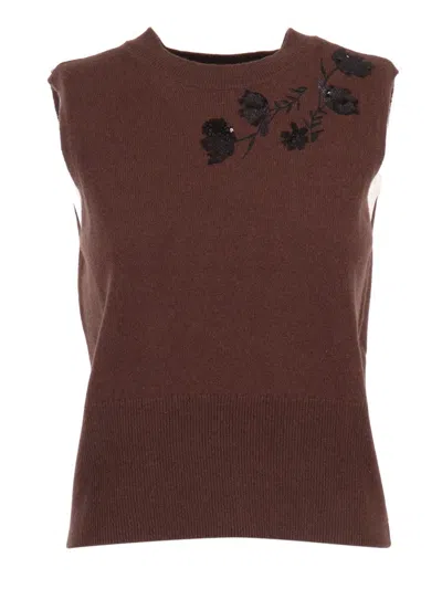 Ermanno Scervino Embroidered Wool Vest With Tailored Fit In Brown