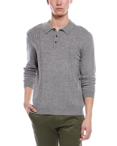 Bruno Magli Cable Front Merino Wool Polo Sweater In Gray