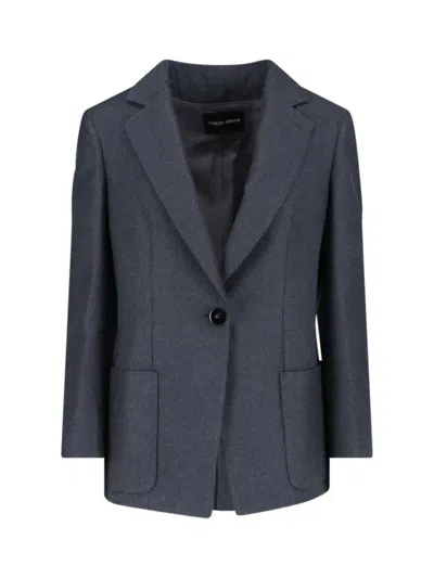 Giorgio Armani Sleek Modern Grey Jacket With Structured Silhouette In Blue