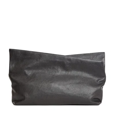 Amine Asymmetrical Black Leather Clutch With Zip Closure And Detachable Strap In Gray