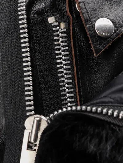 Sacai Leather Jacket With Adjustable Side Straps In Black
