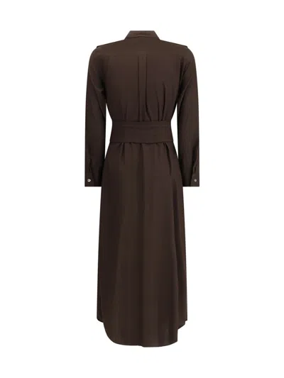 Ella Brown Silk Casual Dress In Brown