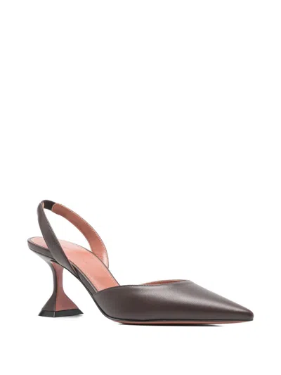 Amina Muaddi Leather Slingback Pumps Sculptural Heel In Brown