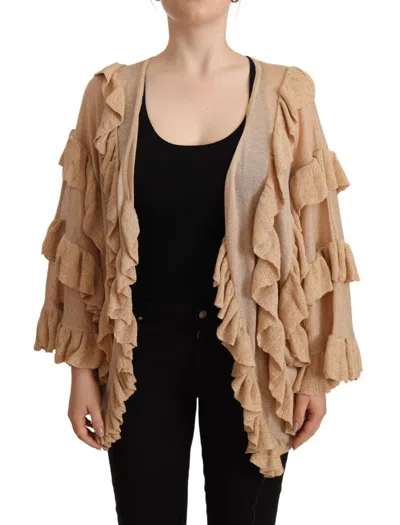 Aniye By Beige Ruffle Long Sleeves Open Front Cardigan Sweater In Multi