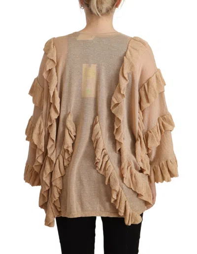 Aniye By Beige Ruffle Long Sleeves Open Front Cardigan Sweater In Multi